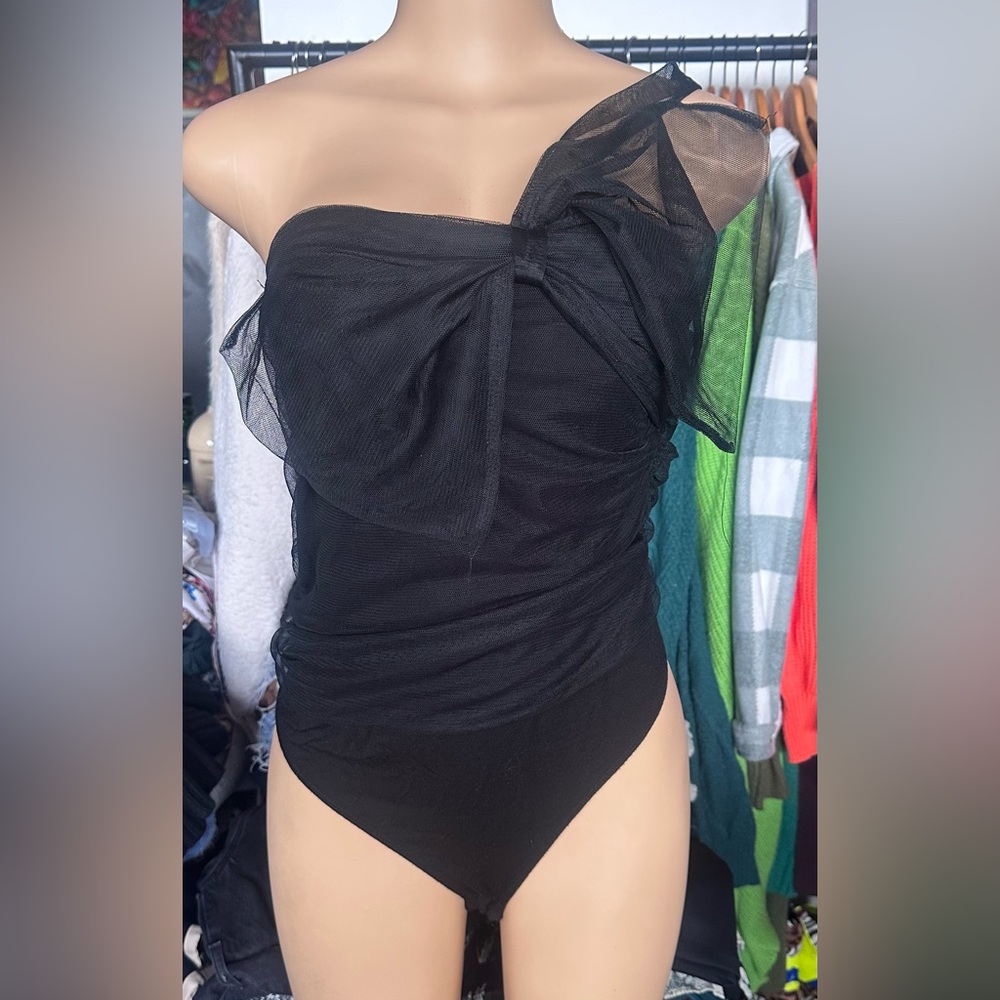 Pink Lily Black Bodysuit with Ruched Sides